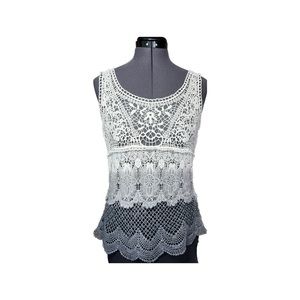 American Eagle Ombré Crocheted Boho Cotton Sleeveless Top Gray & White Size S